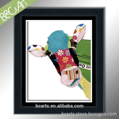 100% hand-painted colorful cartoon cow wall painting for nursery school